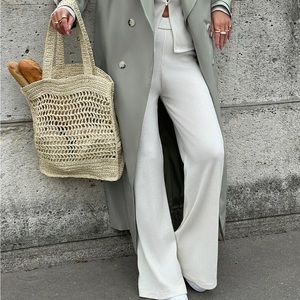 4th Reckless OFF WHITE RIBBED WIDE LEG TROUSERS